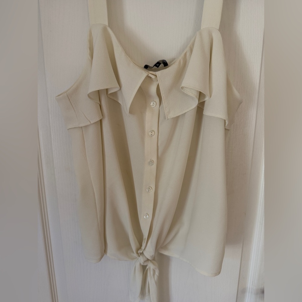 1. State Cream Button-Down Cold Shoulder Blouse